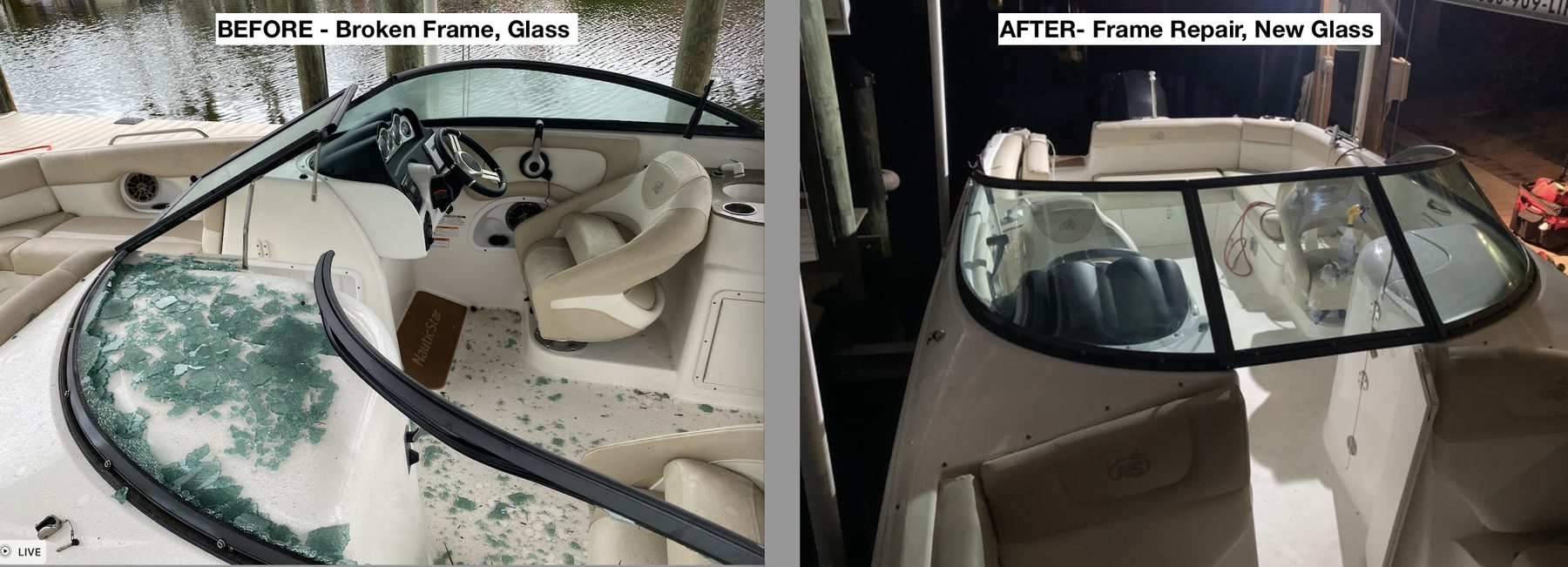 Broken frame, broken glass. The frame was repaired instead of replaced, then reglazed.