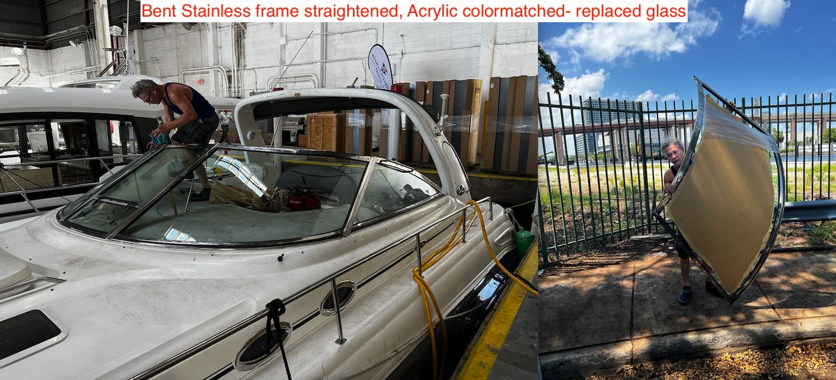 Bent stainless frame straightened and reglazed